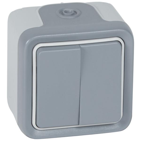 Conmutador doble Plexo monobloc de superficie gris - 10AX