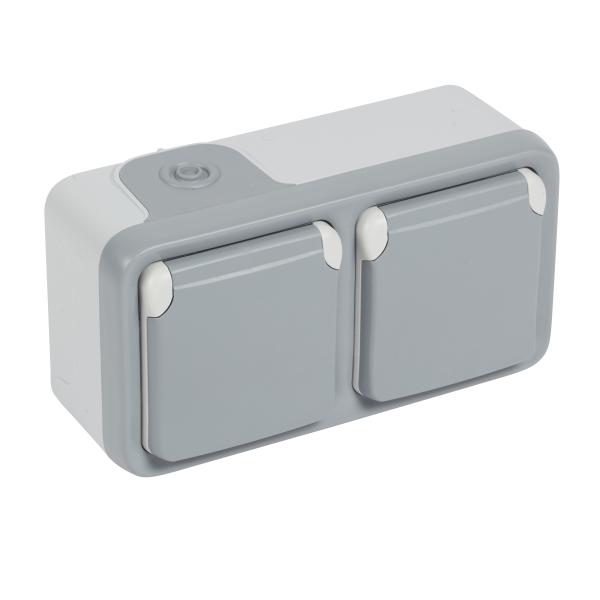 Base de corriente Plexo monoboc supuerficie Hz - IP55 - 16A - 2x2P+T - Gris