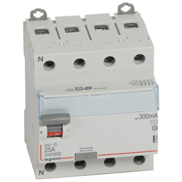 Interruptor diferencial DX³ - 4P - 400V~ - 25A - Tipo AC - 300mA - 4mod