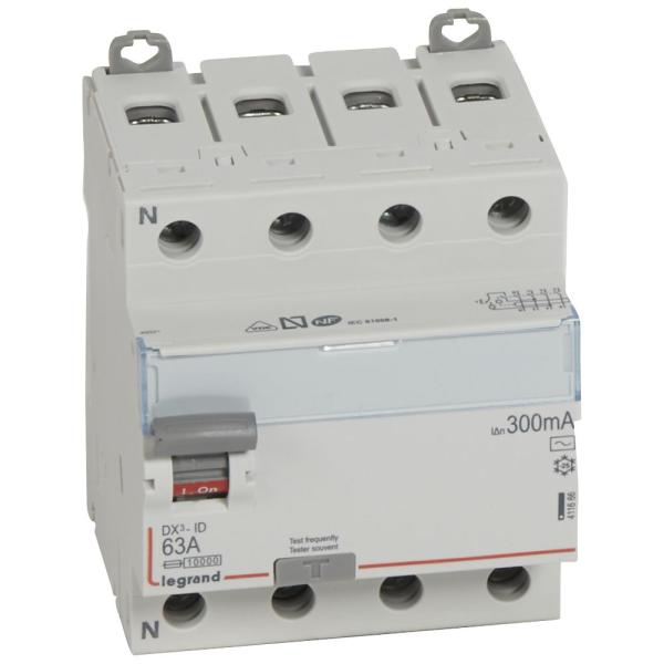 Interruptor diferencial DX³ - 4P - 400V~ - 63A - Tipo AC - 300mA - 4mod