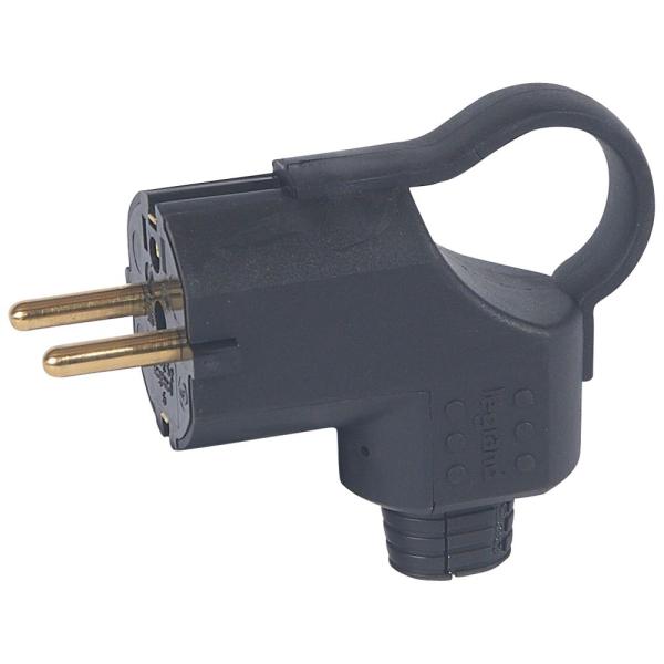 Clavija 2P+T 16A IP20 con anillo tirador,material caucho de gran resistencia