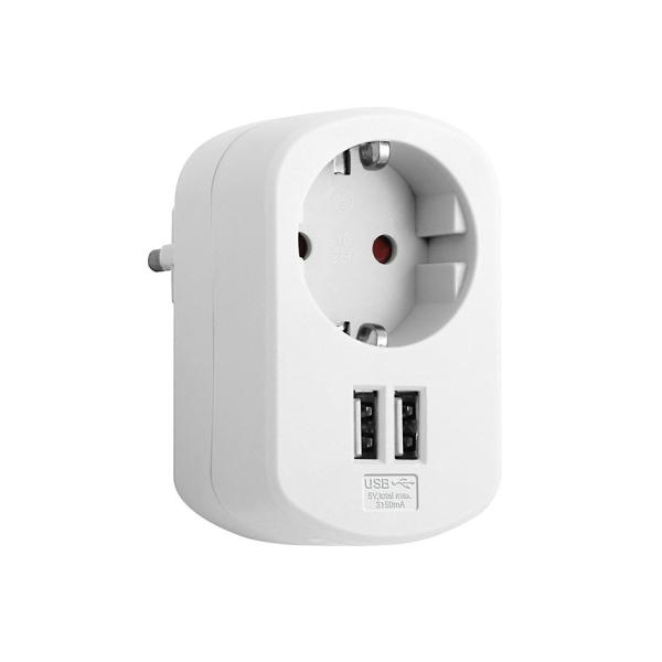 Adap. combi 1 toma 16A 250V + 2 USB BL