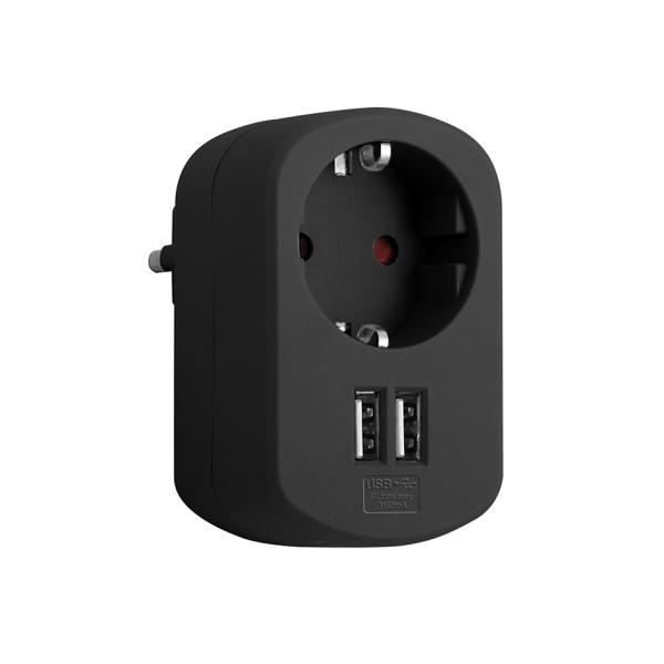 ADAPTADOR COMBI 1 TOMA 16A 250V Y 2 PUERTOS USB 3,15A NEGRO SIMON