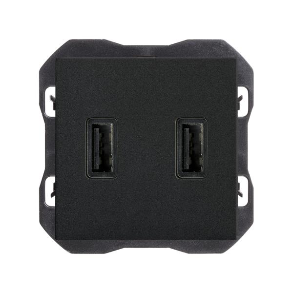 Cargador USB doble 3,1A con smartcharge tipo A negro mate Simon 270