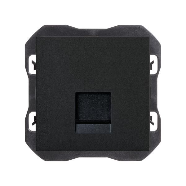 Tapa de voz y datos plana con guardapolvo para 1 conector RJ45 negro mate Simon 270