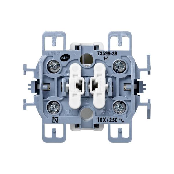 Grupo de 2 interruptores 10 AX 250V~ con sistema de embornamiento a tornillo Simon 73