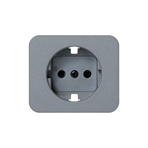 TAPA ENCHUFE SIMON 75 2P+TT LATERAL SCHUKO+SEGURIDAD GRIS