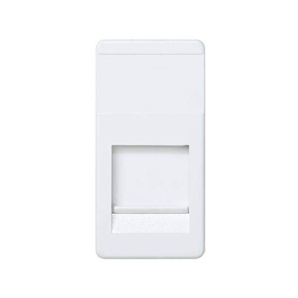 Placa de voz y datos plana de medio elemento con guardapolvo para 1 conector RJ45 AMP® blanco Simon 27 Play