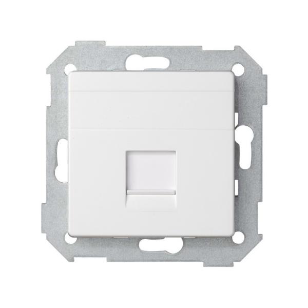 Placa de voz y datos plana con guardapolvo para 1 conector RJ45 AMP® blanco Simon 82