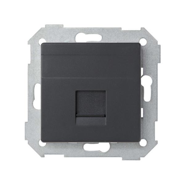 Placa de voz y datos plana con guardapolvo para 1 conector RJ45 AMP® grafito Simon 82