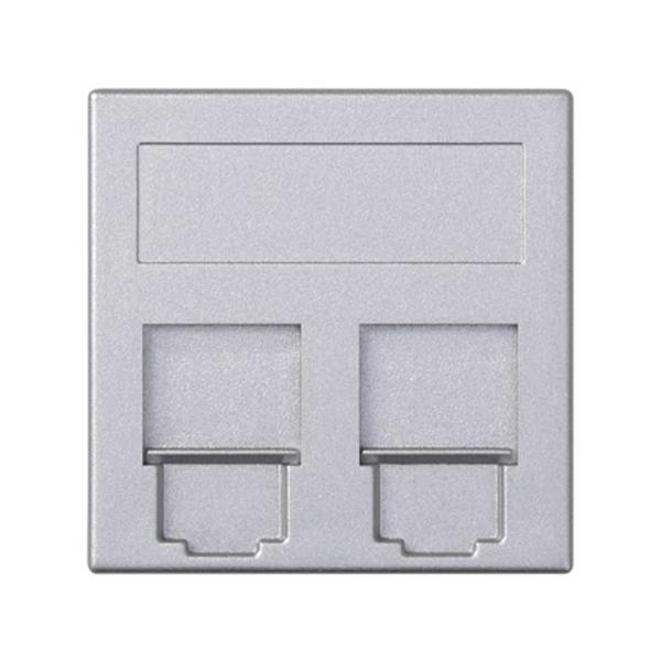 Placa de voz y datos plana con guardapolvo 1 elemento para 2 RJ45 compatibilidad otros fabricantes aluminio Simon 500 Cima