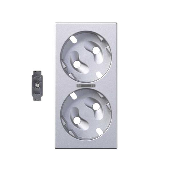 Tapa para el mecanismo de la base de enchufe schuko doble con visor y led indicador aluminio Simon 500 Cima