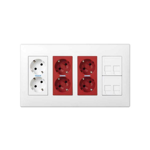 Kit caja pared superficie-empotrar 4 elementos dobles con 1 enchufe doble, 2 SAI dobles y 2 placas 2 RJ45 blanco Simon 500 Cima