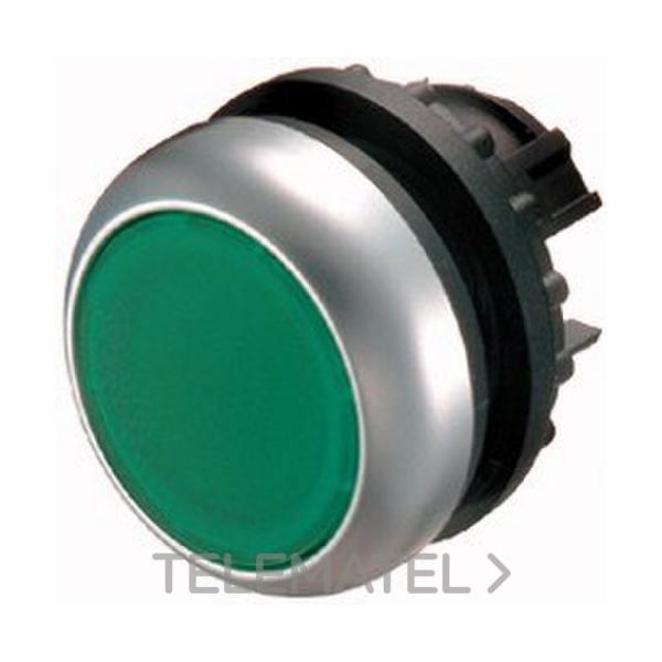 PULSADOR LUMINOSO RASANTE M22-DL-G 22mm RETORNO VERDE ANILLO TITANIO