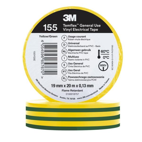 CINTA TEMFLEX 155 19mm X 20m AMARILLO/VERDE